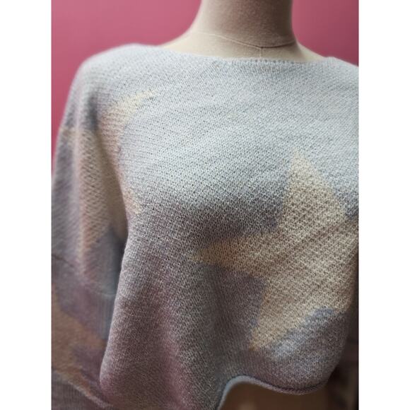 IVORY Crop Knit Wool Blend Sweater Blue Stars Top Slouchy Oversized Medium Large - Picture 3 of 3